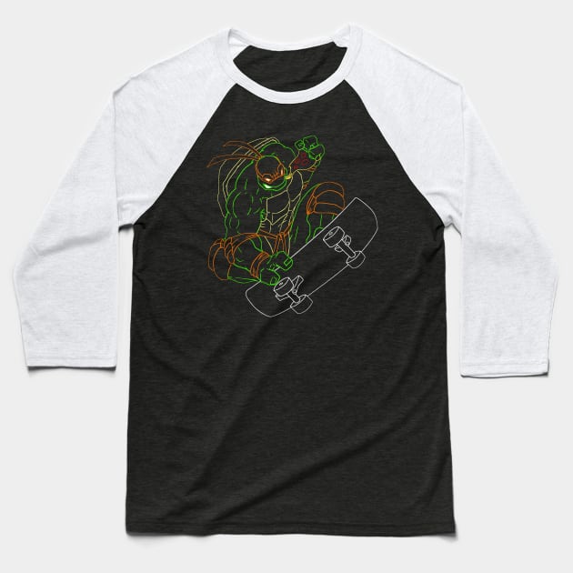 Neon 90's Ninja Turtle Michelangelo Baseball T-Shirt by CoolDojoBro